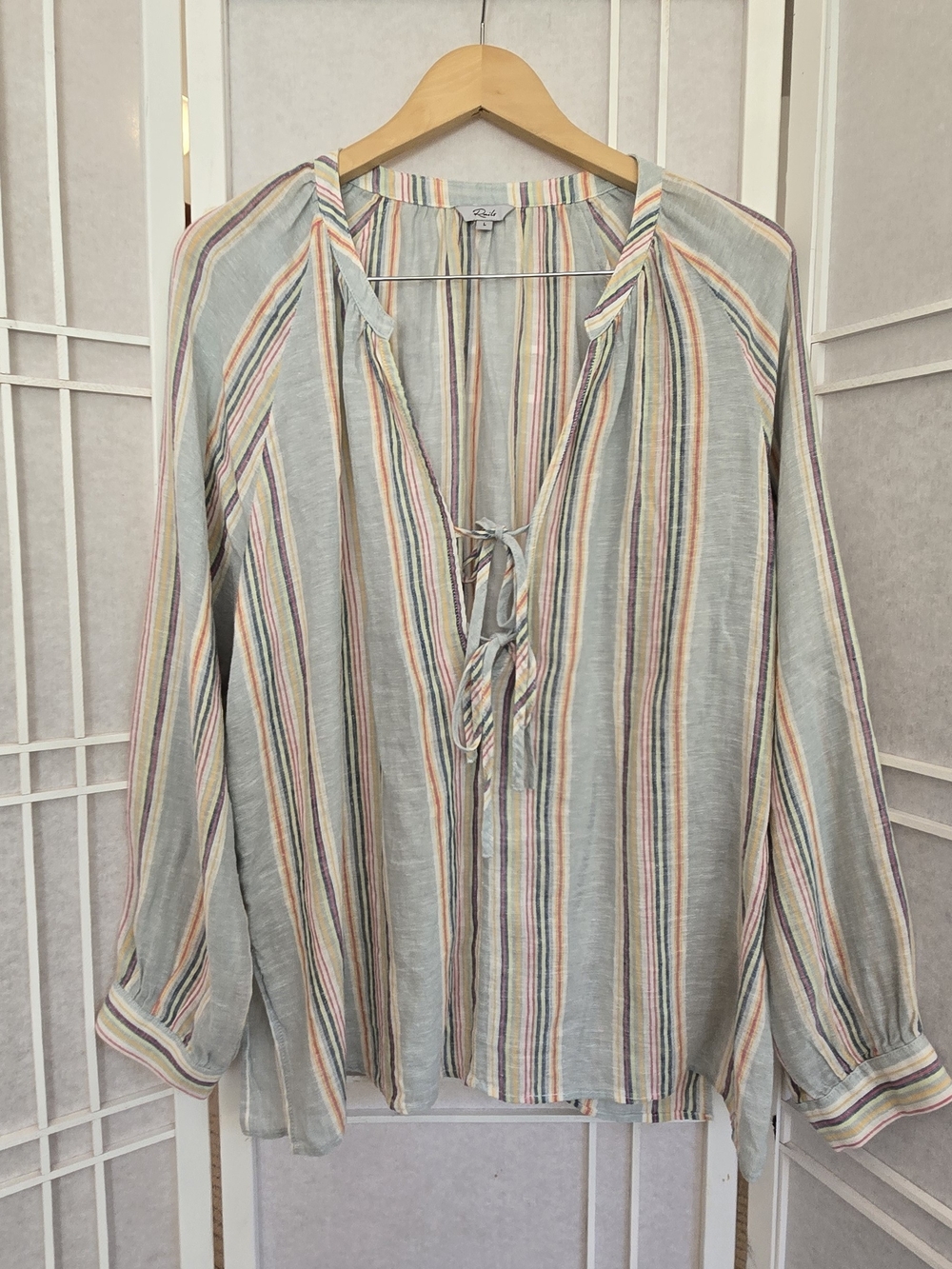 Rails Pale Blue Multicolor Striped Tie-Front Tunic Top